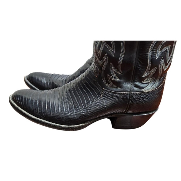 VINTAGE JUSTIN BLACK LEATHER COWBOY BOOTS SIZE 7.5 D WESTERN STYLE 9073 USA - Picture 6 of 14